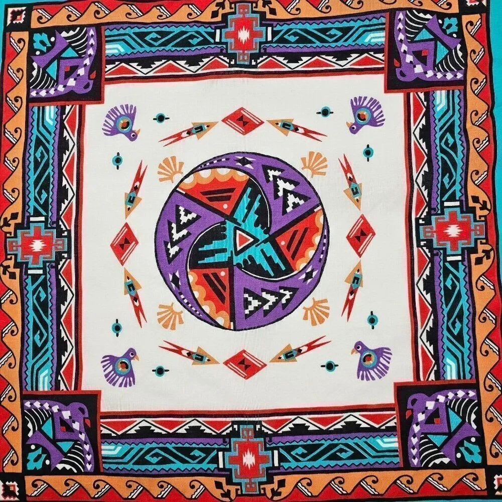 Vtg Wamcraft Southwest‎ Tribal Aztec Native American Bandanna USA Made RN14193